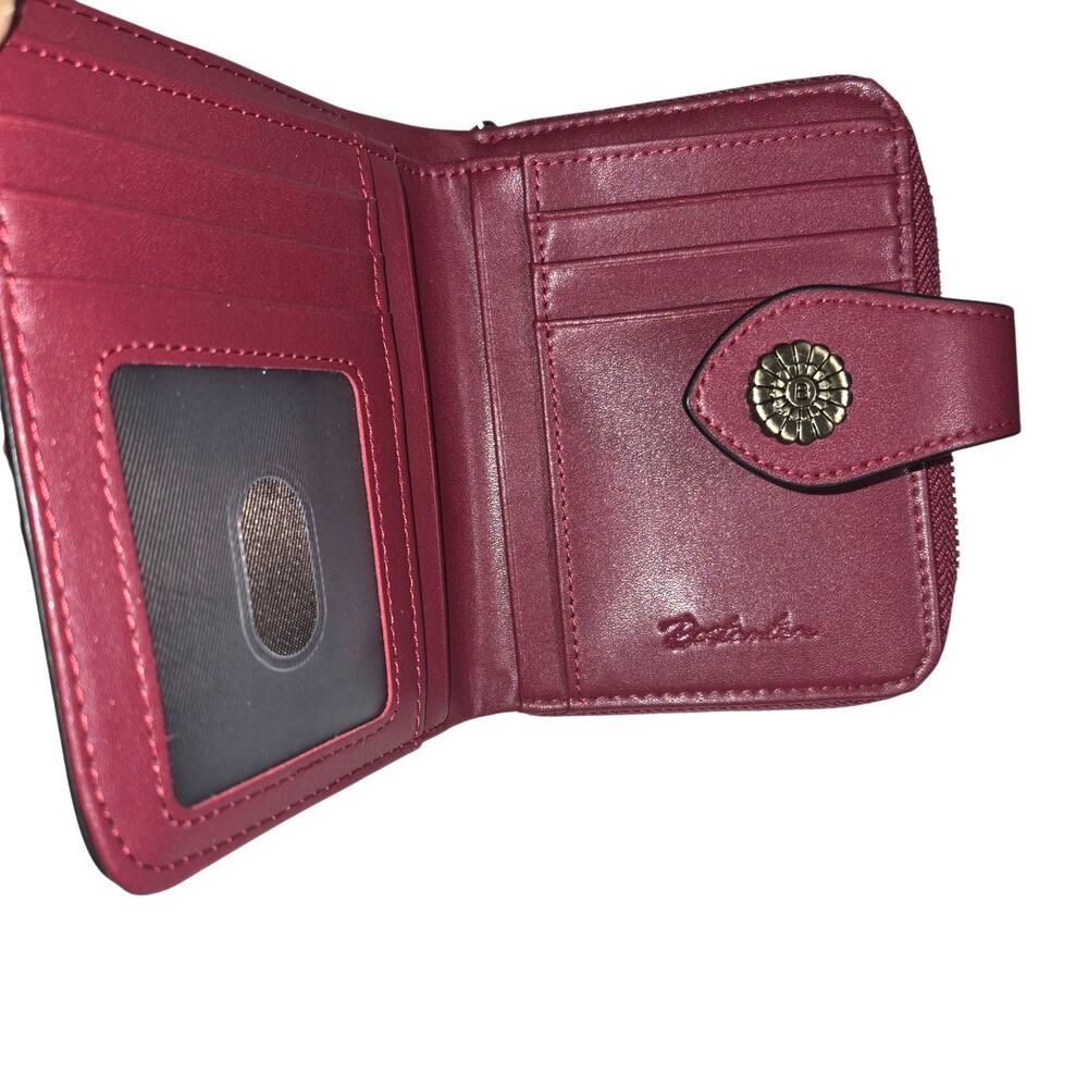 Bostanten Rozenn Mulberry Full Grain Leather Bi-Fold Wallet Zip Around RFID - Picture 5 of 8